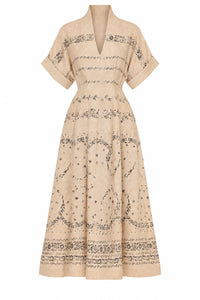 Robe Longue Transparente à Lien de Serrage - Beige