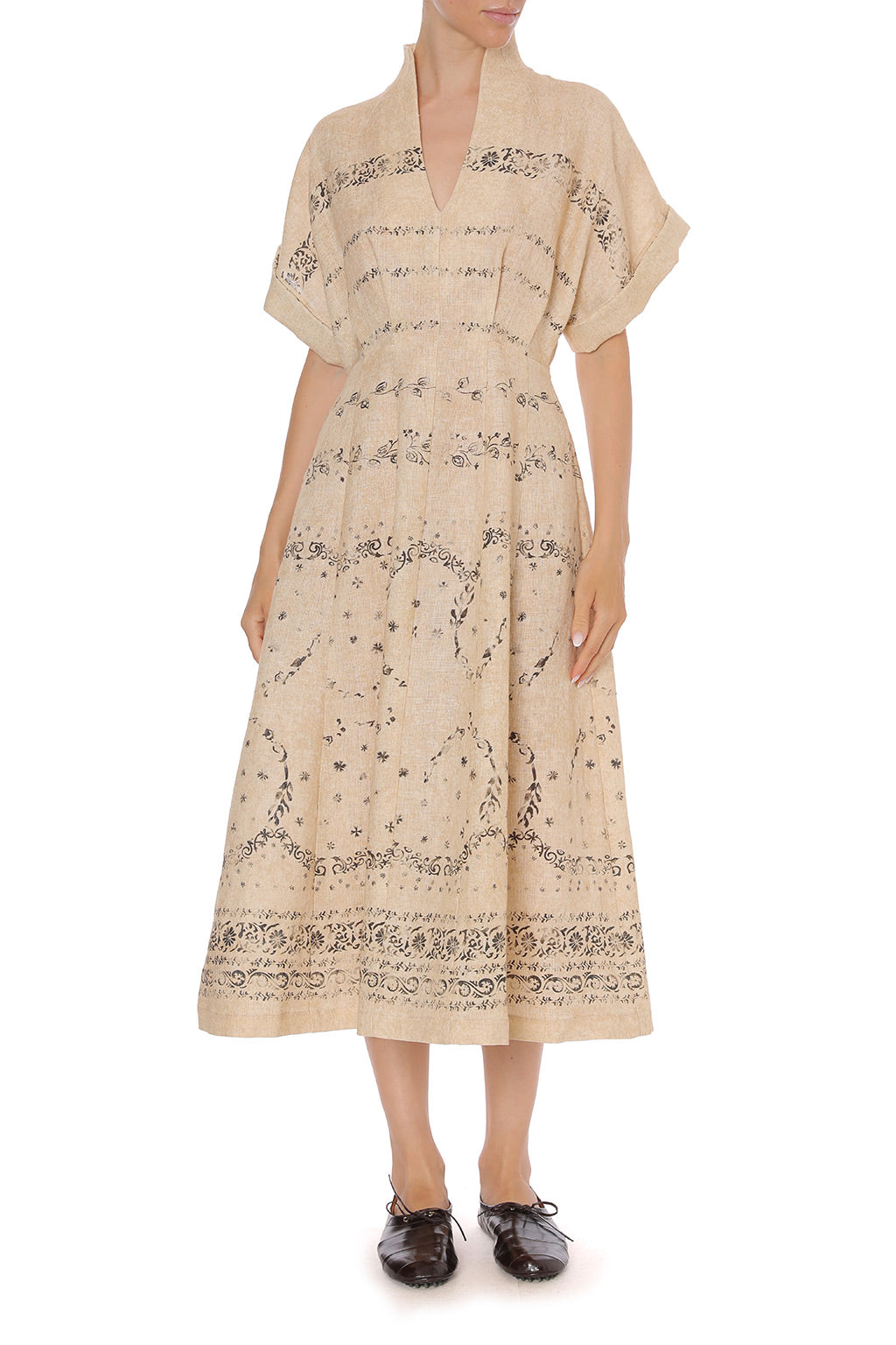 Robe Longue Transparente à Lien de Serrage - Beige