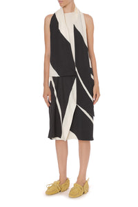 Robe courte asymétrique à imprimé graphique  - Black