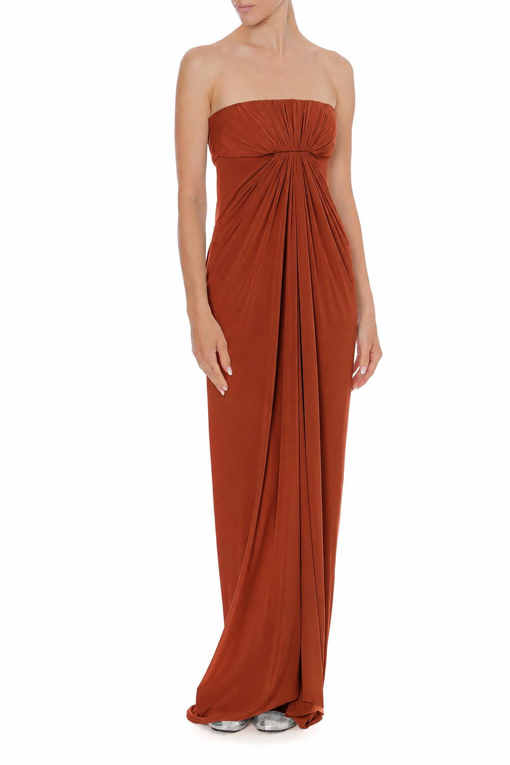Robe Longue Bustier Drapée - Brown