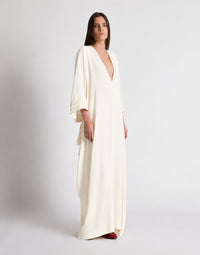 Longue robe caftan avec large encolure en V  - Ivory