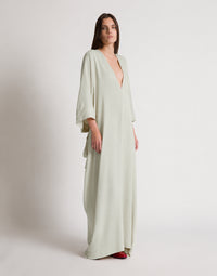 Longue robe caftan avec large encolure en V  - Light blue