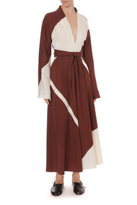 Robe longue imprimée en twill de viscose - Brown