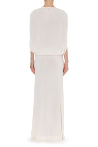 Robe Longue à Décolleté V Drapé - White
