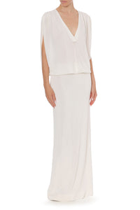 Robe Longue à Décolleté V Drapé - White