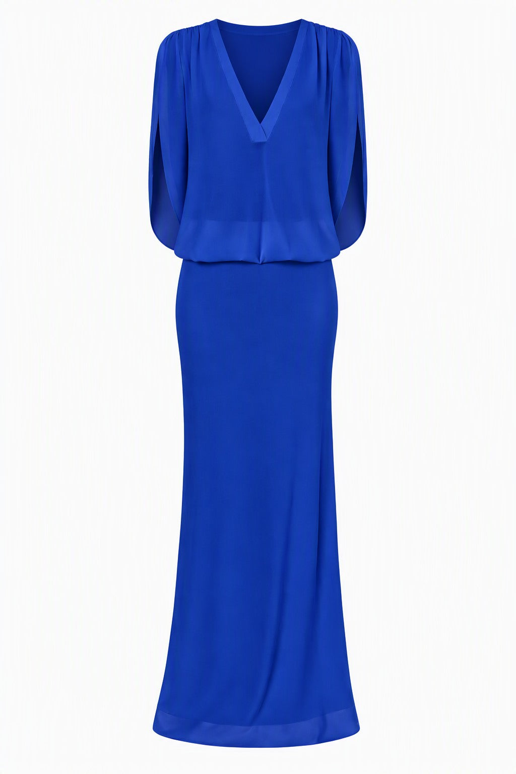 Robe Longue à Décolleté V Drapé - Blue