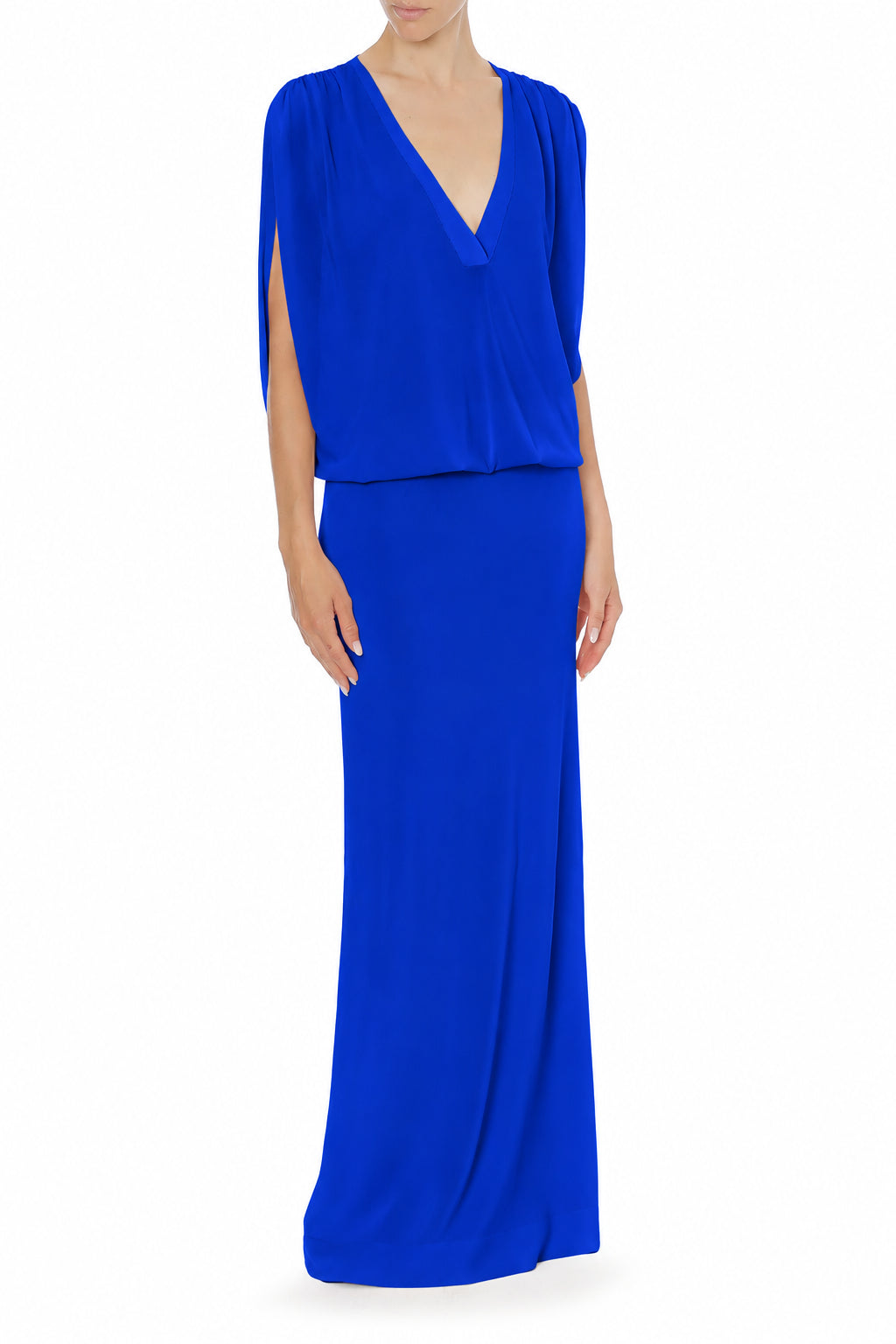 Robe Longue à Décolleté V Drapé - Blue