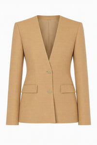 Blazer Ajusté à Décolleté Profond - Beige