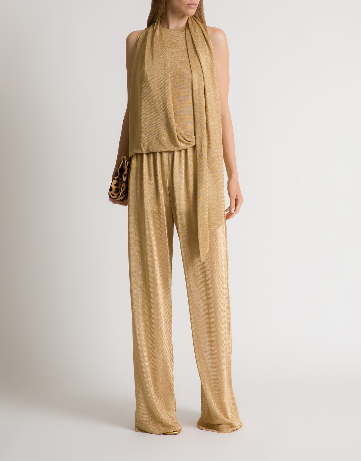 Top en maille lurex dorée avec foulard - Gold