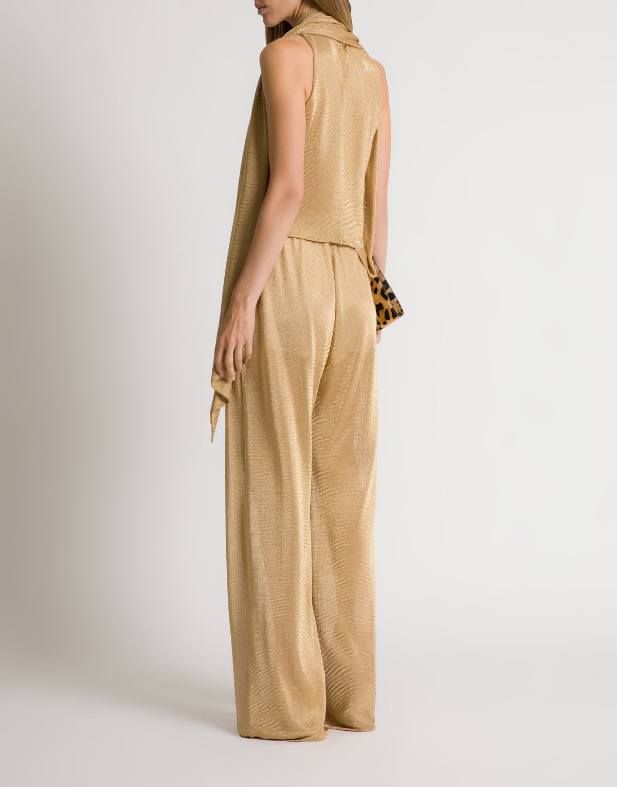 Top en maille lurex dorée avec foulard - Gold