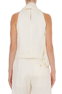 Top avec écharpe en satin - White