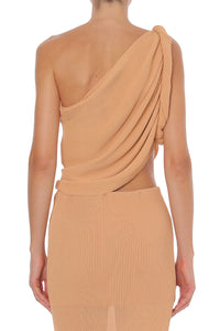 Top Asymétrique Drapé en Maille - Beige