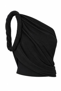 Top Asymétrique Drapé en Maille - Black