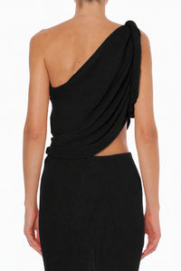 Top Asymétrique Drapé en Maille - Black