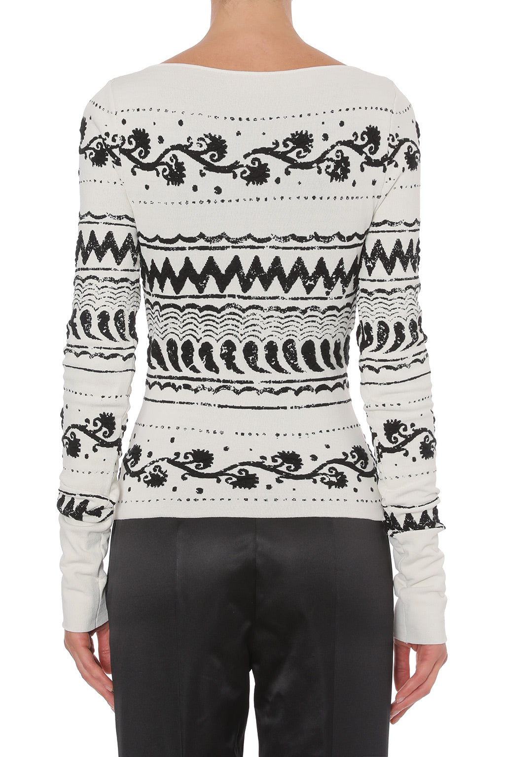 Top en Maille à Motif Jacquard - White