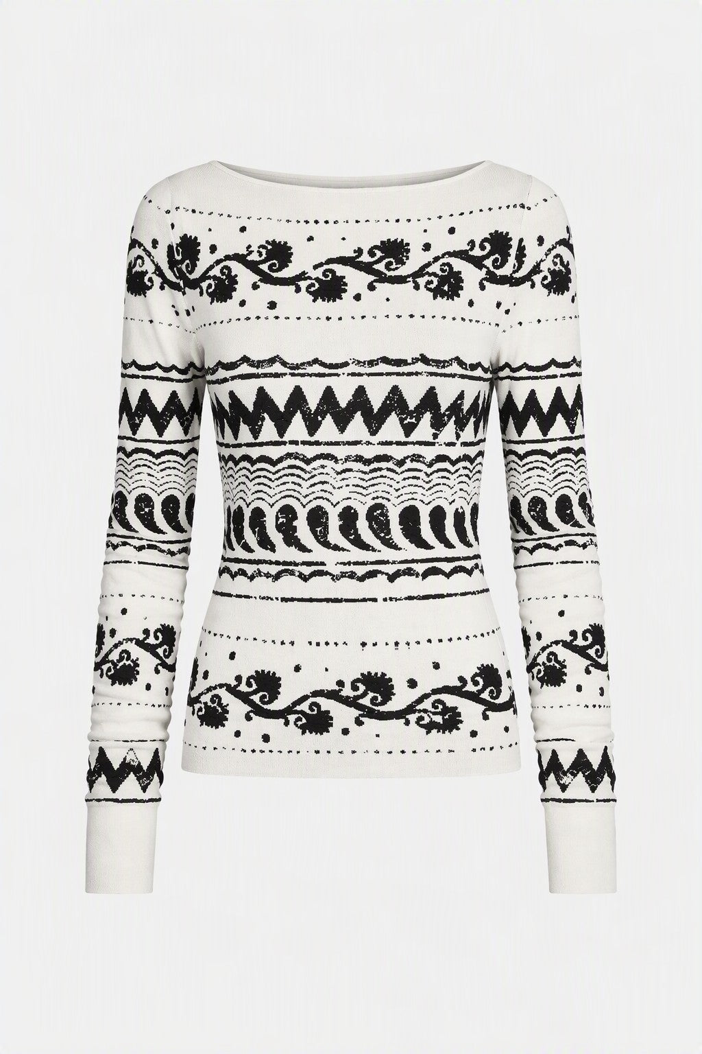Top en Maille à Motif Jacquard - White
