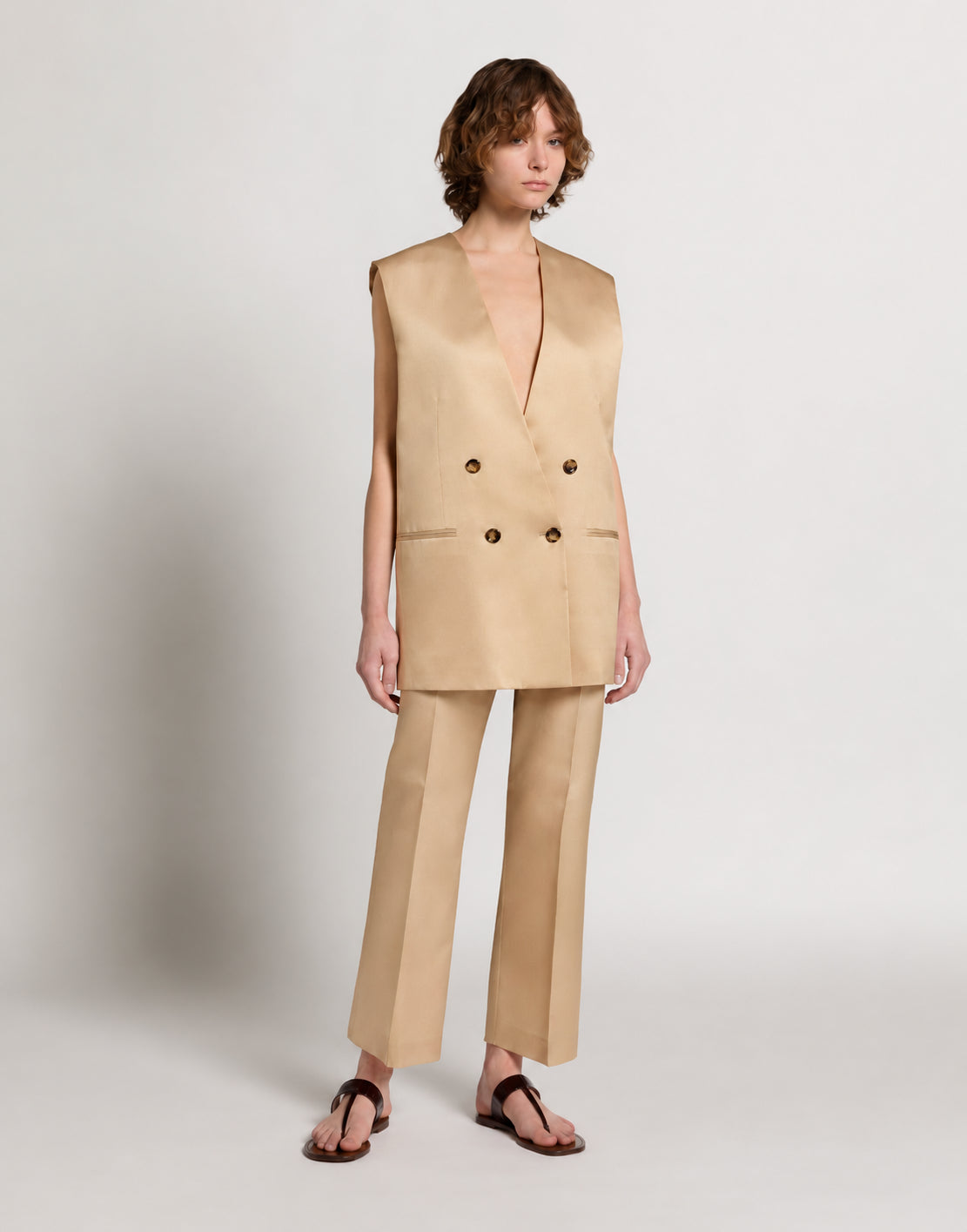Gilet double boutonnage oversize - Beige