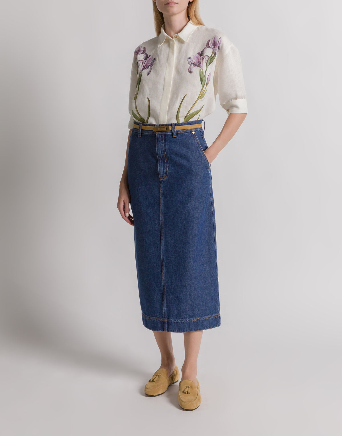 Jupe midi en denim - Light blue