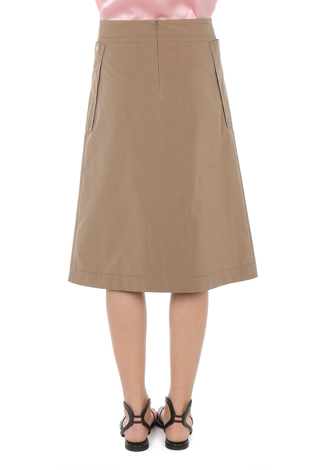 Jupe midi en coton utilitaire - Brown