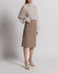Jupe midi en coton utilitaire - Brown