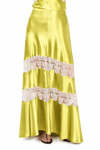 Jupe Longue Satinée à Dentelle - Yellow