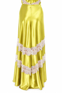 Jupe Longue Satinée à Dentelle - Yellow