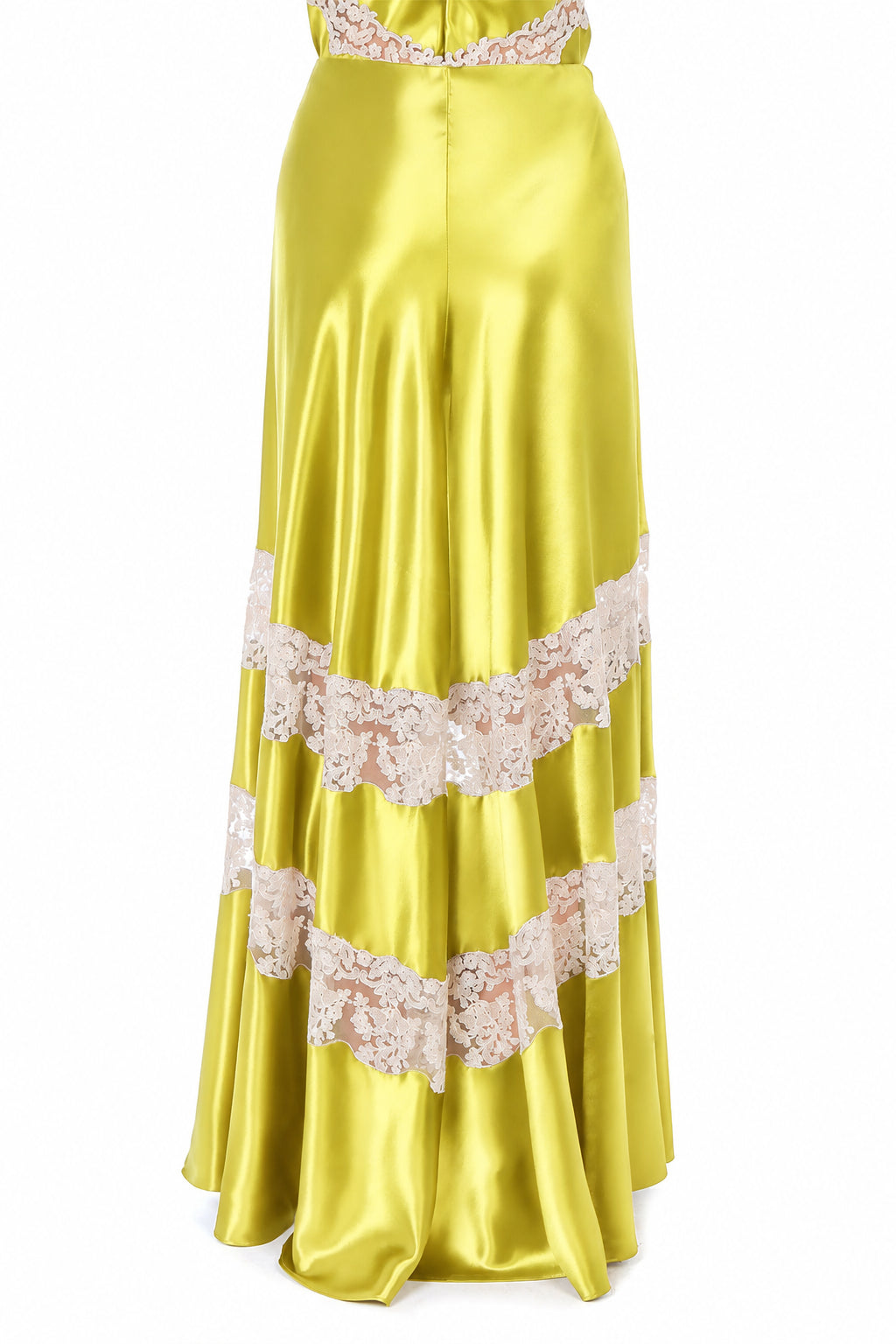 Jupe Longue Satinée à Dentelle - Yellow