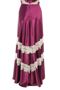 Jupe Longue Satinée à Dentelle - Purple
