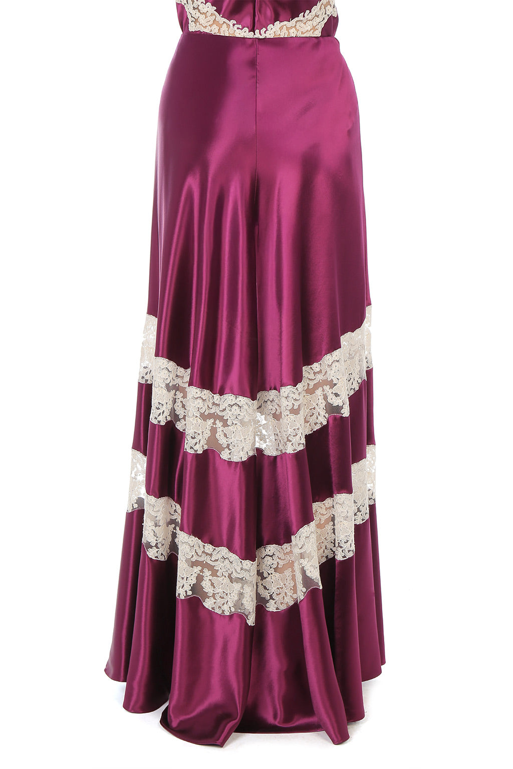 Jupe Longue Satinée à Dentelle - Purple