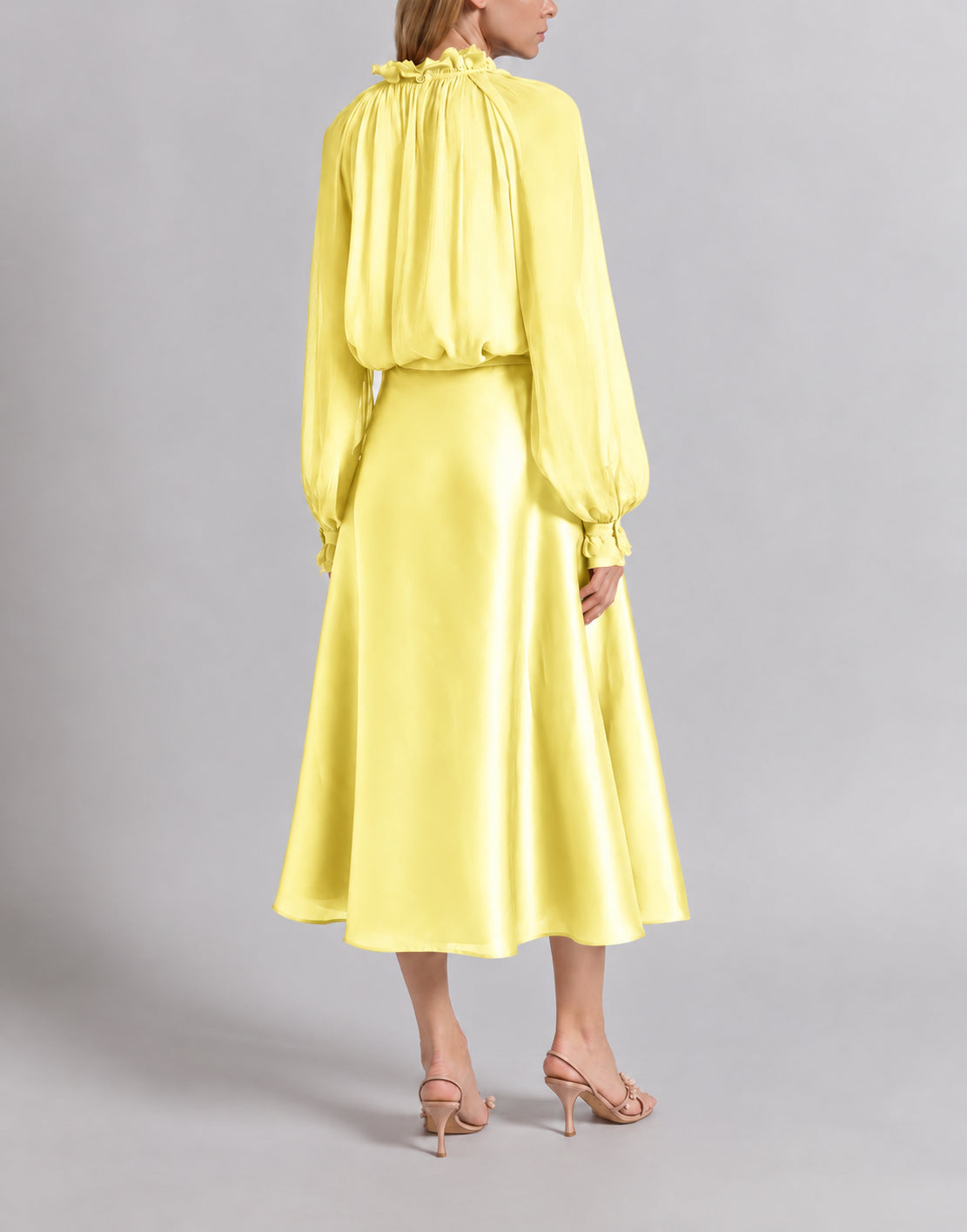 Jupe ample en organza de soie - Yellow