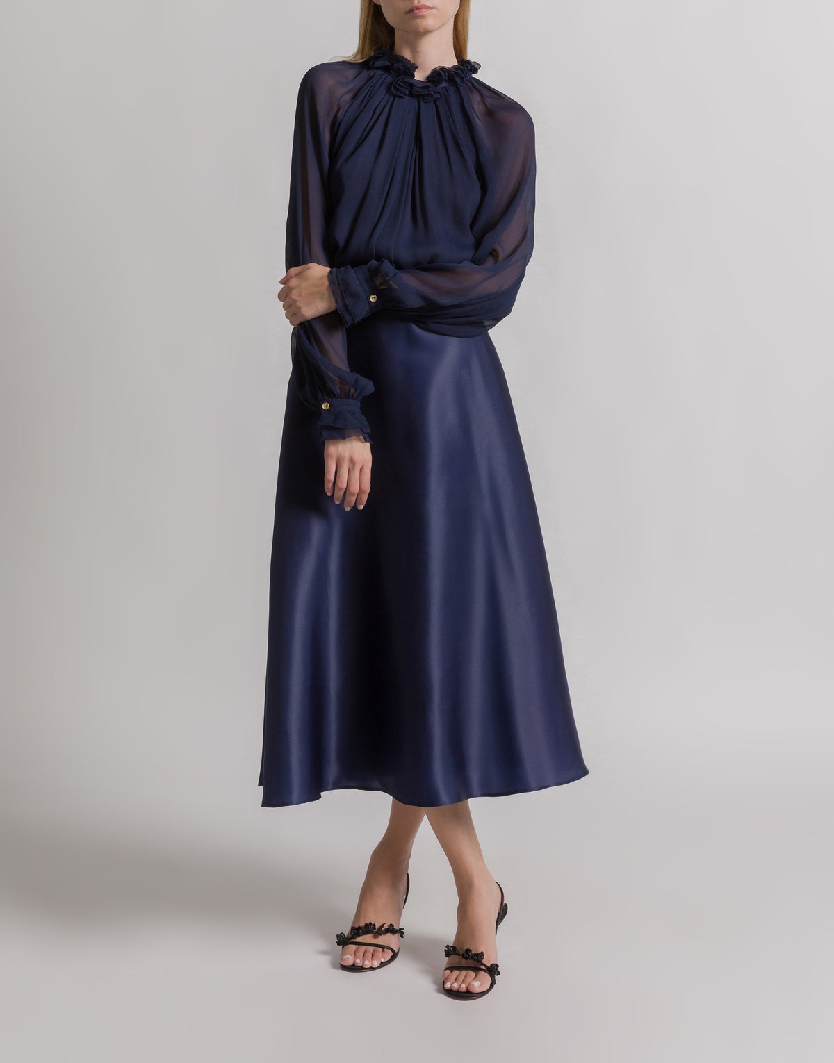 Jupe ample en organza de soie - Blue