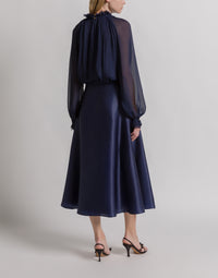 Jupe ample en organza de soie - Blue