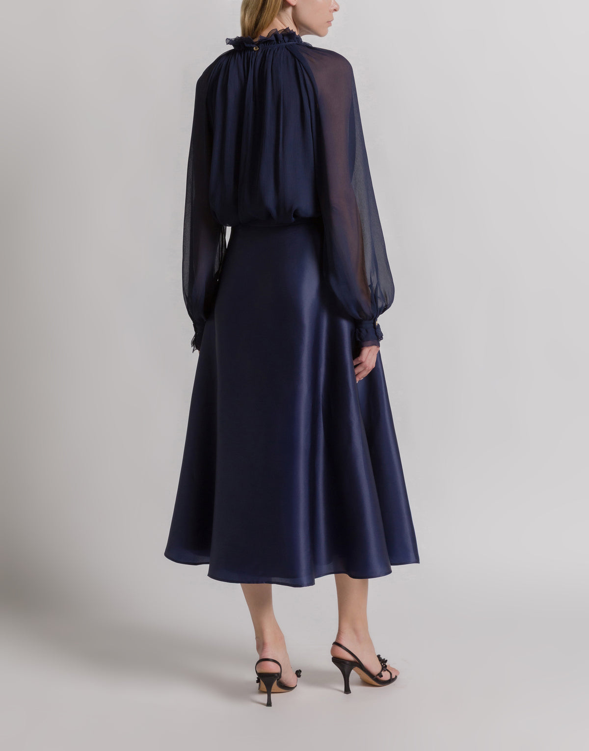 Jupe ample en organza de soie - Blue