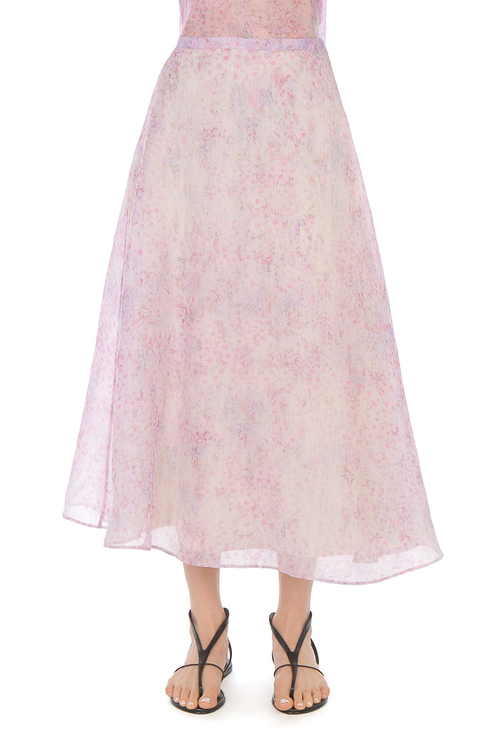 Jupe en organza de soie à imprimé floral - Pink