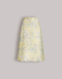 Jupe en organza de soie à imprimé floral - Yellow
