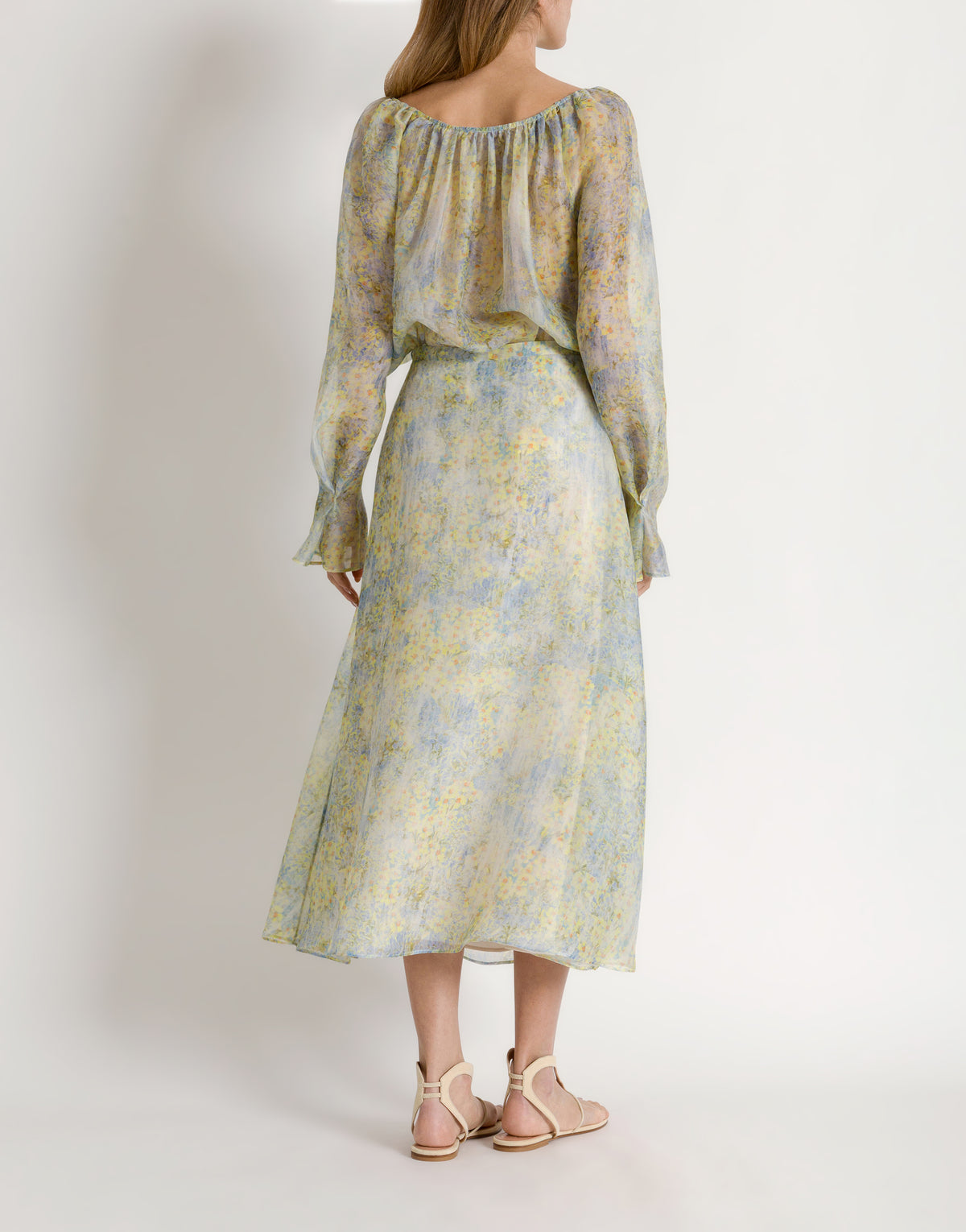 Jupe en organza de soie à imprimé floral - Yellow