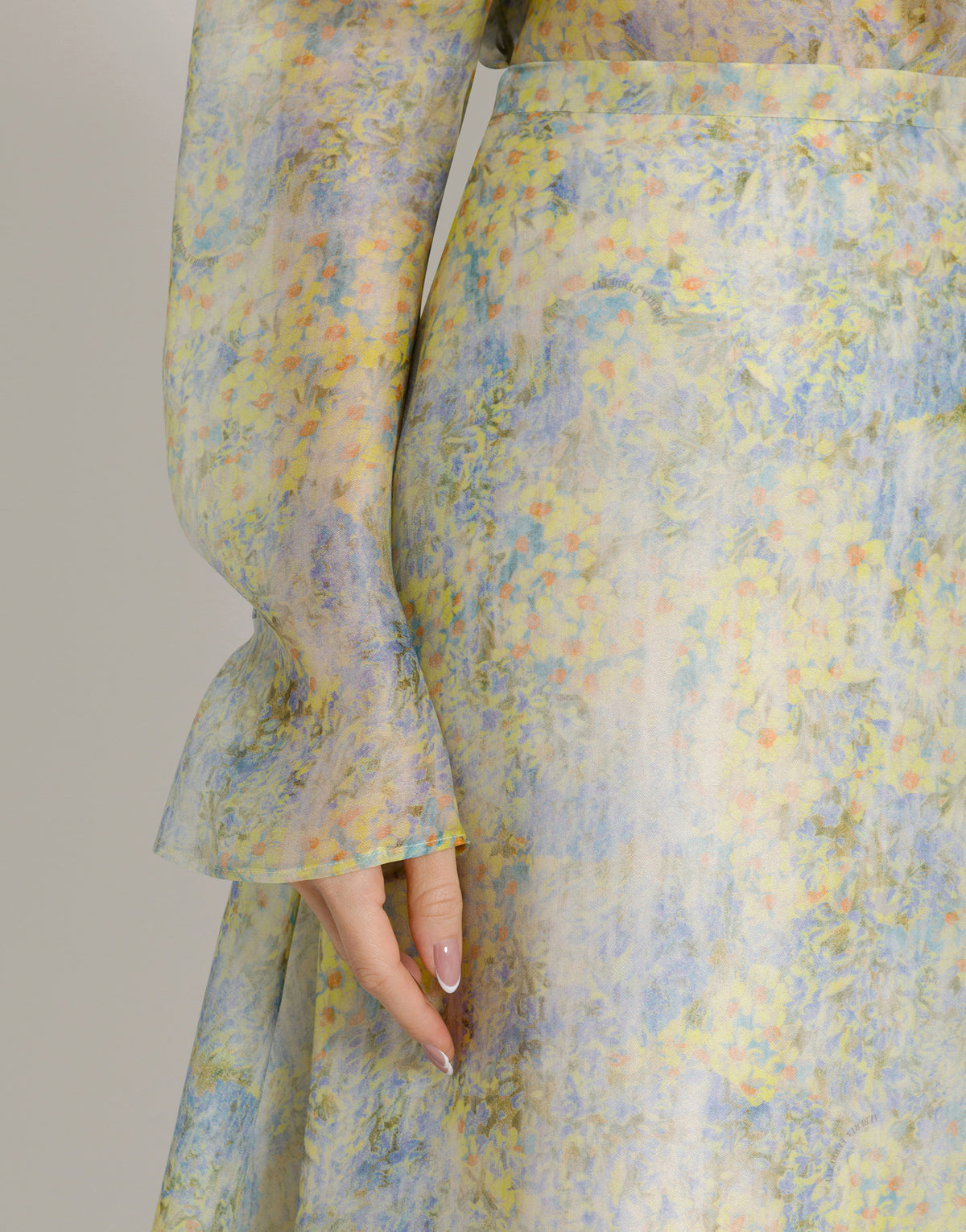 Jupe en organza de soie à imprimé floral - Yellow