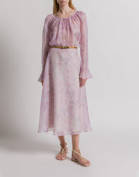 Jupe en organza de soie à imprimé floral - Pink