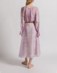Jupe en organza de soie à imprimé floral - Pink