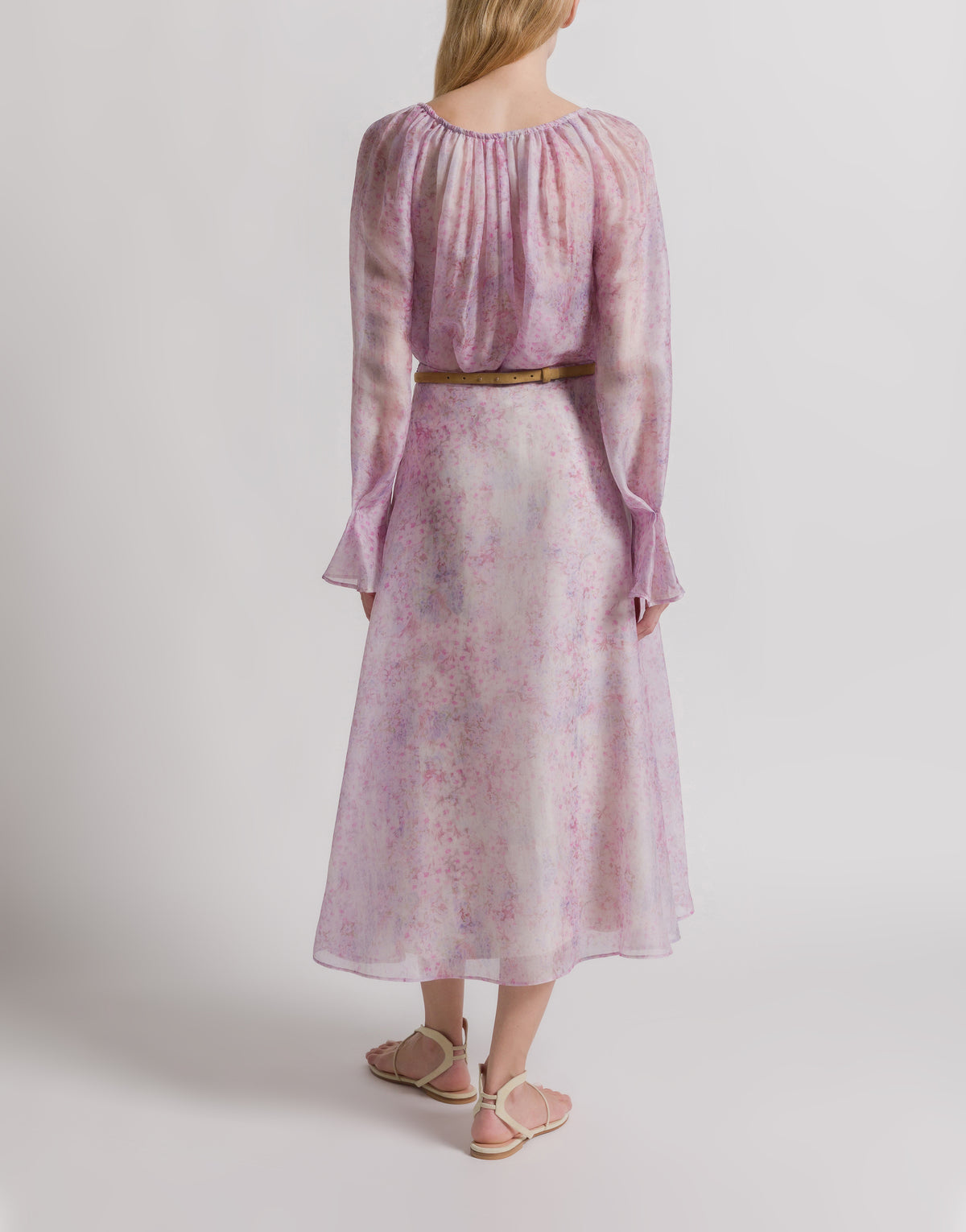 Jupe en organza de soie à imprimé floral - Pink