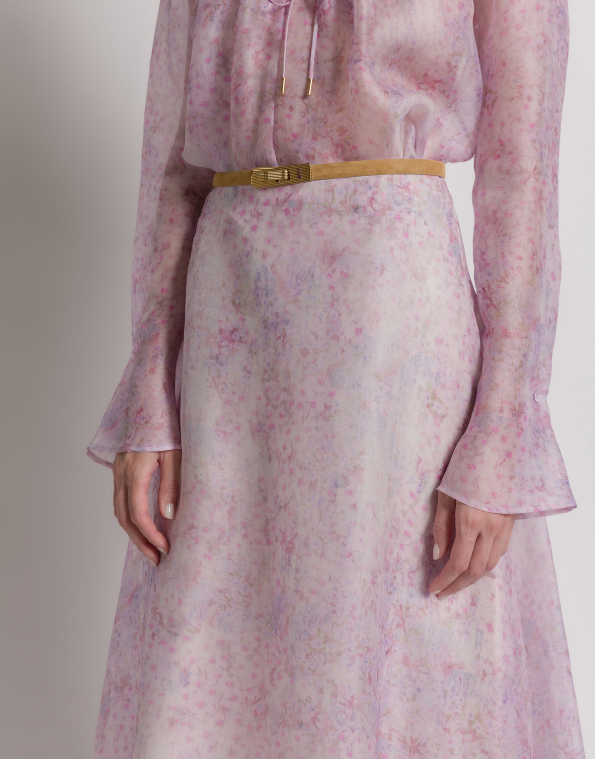 Jupe en organza de soie à imprimé floral - Pink