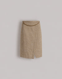 Jupe portefeuille en tweed - Beige
