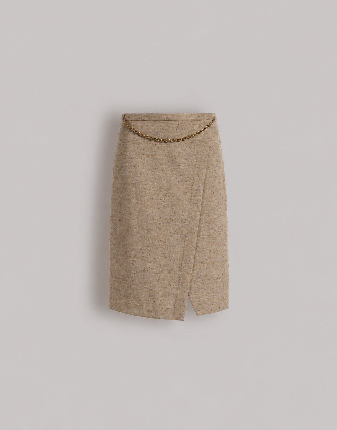 Jupe portefeuille en tweed - Beige
