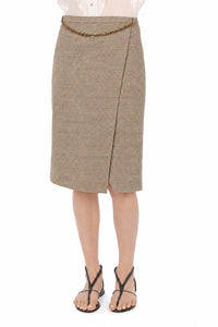 Jupe portefeuille en tweed - Beige