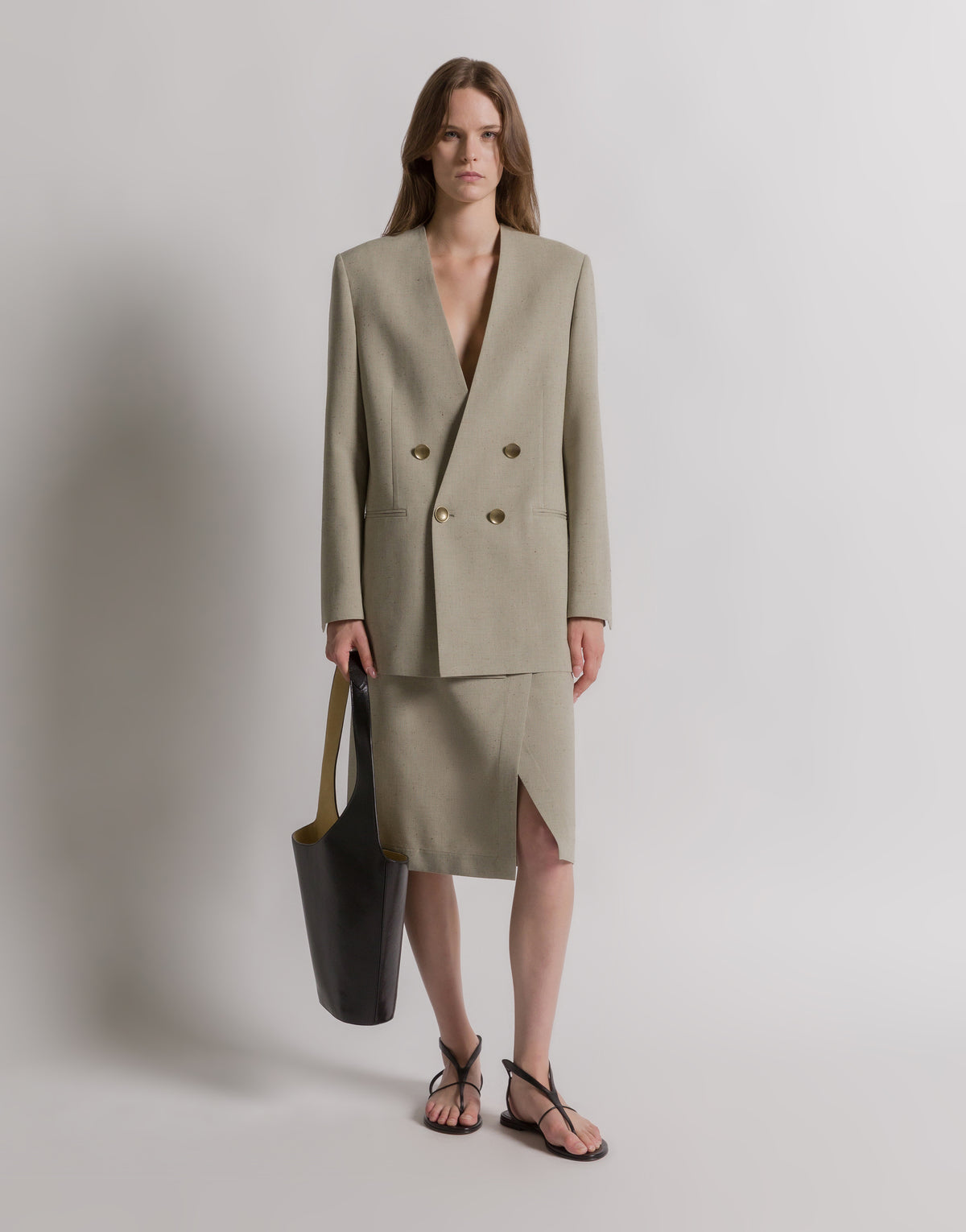 Jupe portefeuille en tweed - Light beige