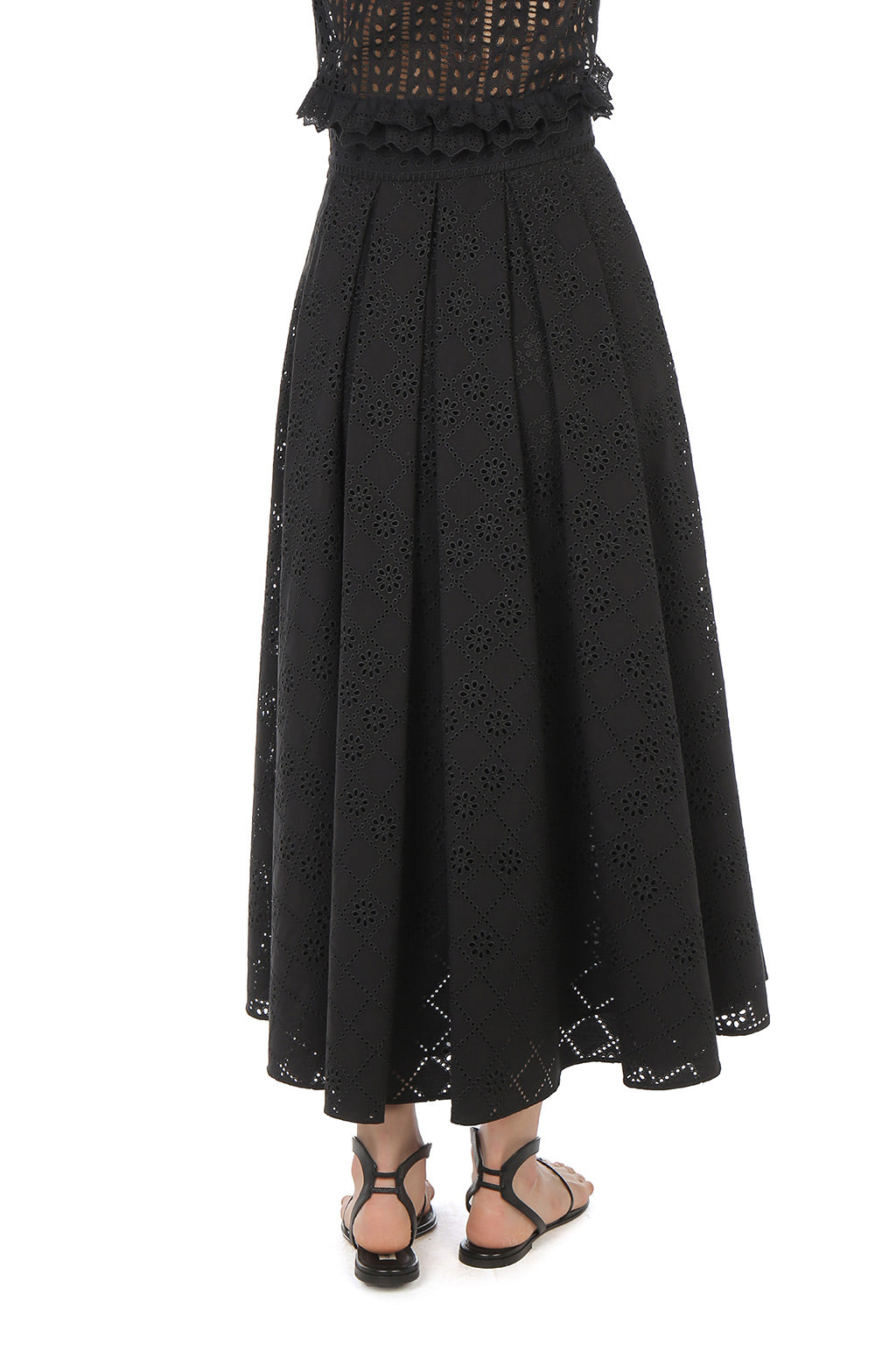 Jupe longue en dentelle Sangallo - Black