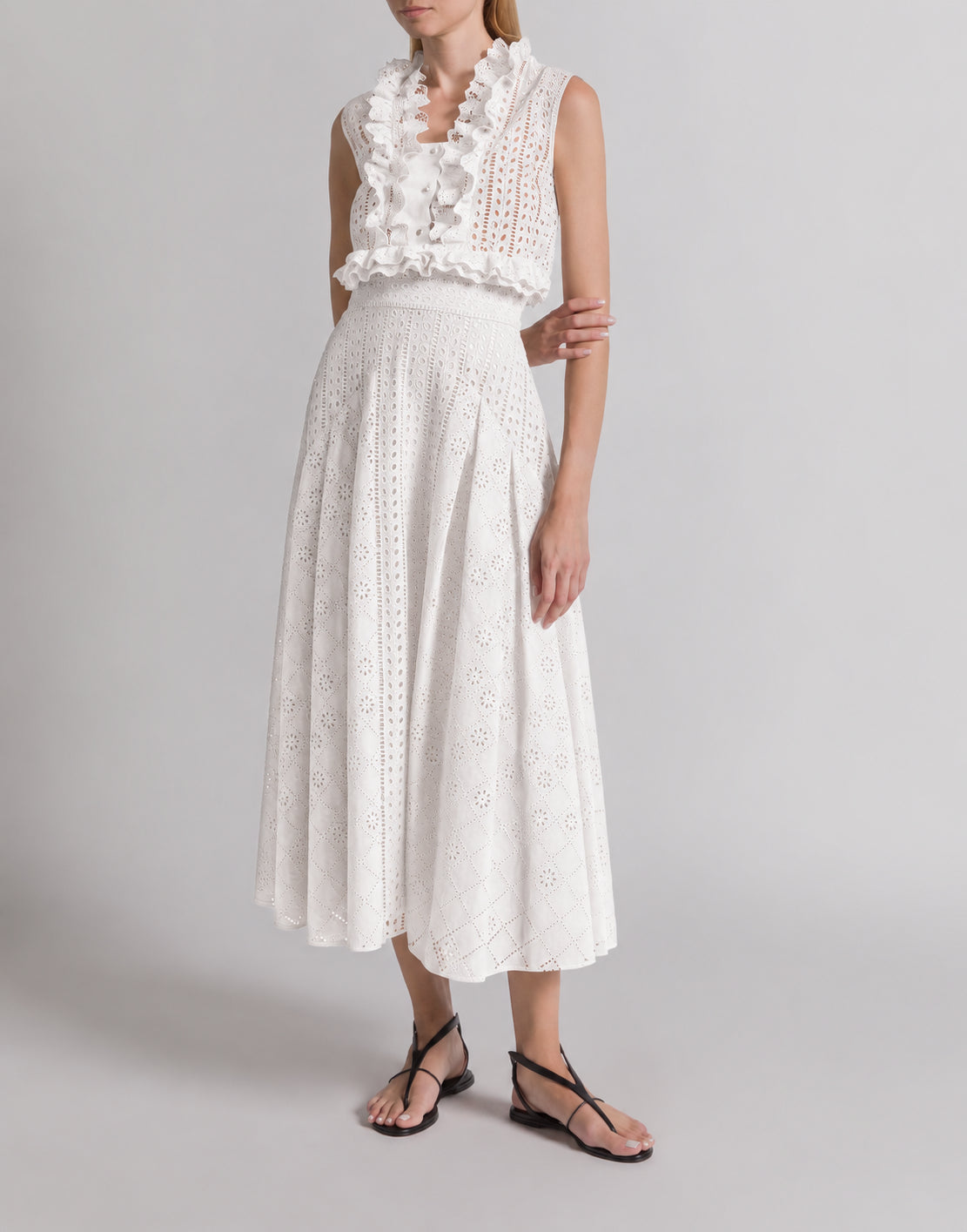 Jupe longue en dentelle Sangallo - White