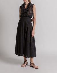Jupe longue en dentelle Sangallo - Black