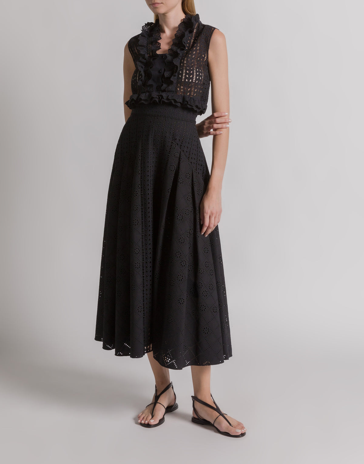 Jupe longue en dentelle Sangallo - Black