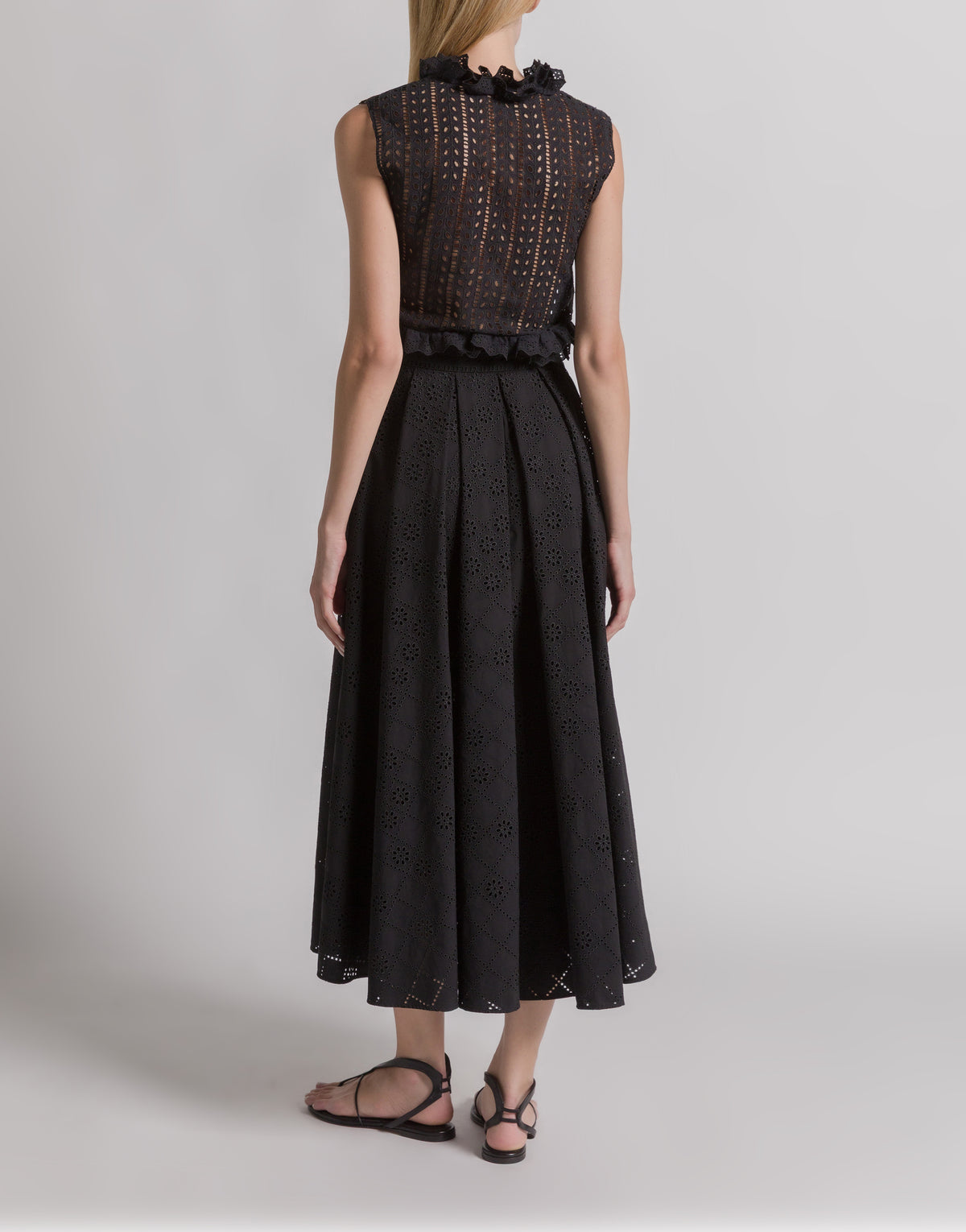 Jupe longue en dentelle Sangallo - Black